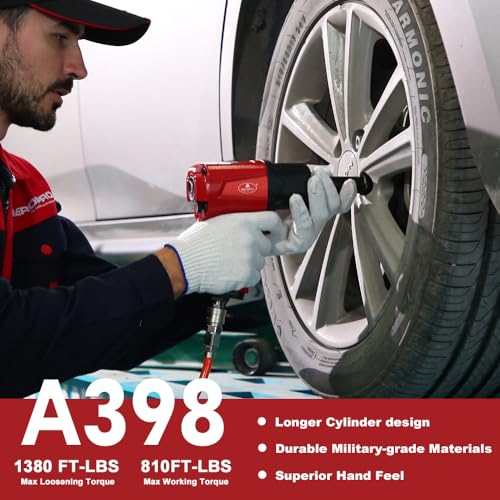 AEROPRO TOOLS 1/2-Inch Aluminum Air Impact Wrench(A398),Twin Hammer with 1380FT-LB Max Loosening Torque, Pneumatic Impact Gun, for Auto Repair, Tire Shop (Aluminum Housing) - Image 2