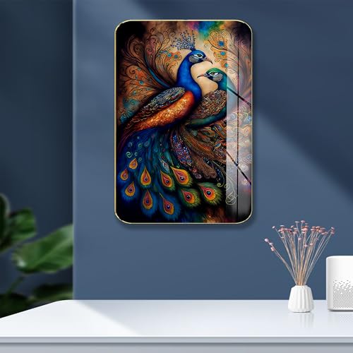 Masstone Premium Peacock Golden Effect High Glossy Surface Golden Slim Frame Wall Art, 45x30 cm – for Living Room, Bedroom, and Office Décor - Image 2