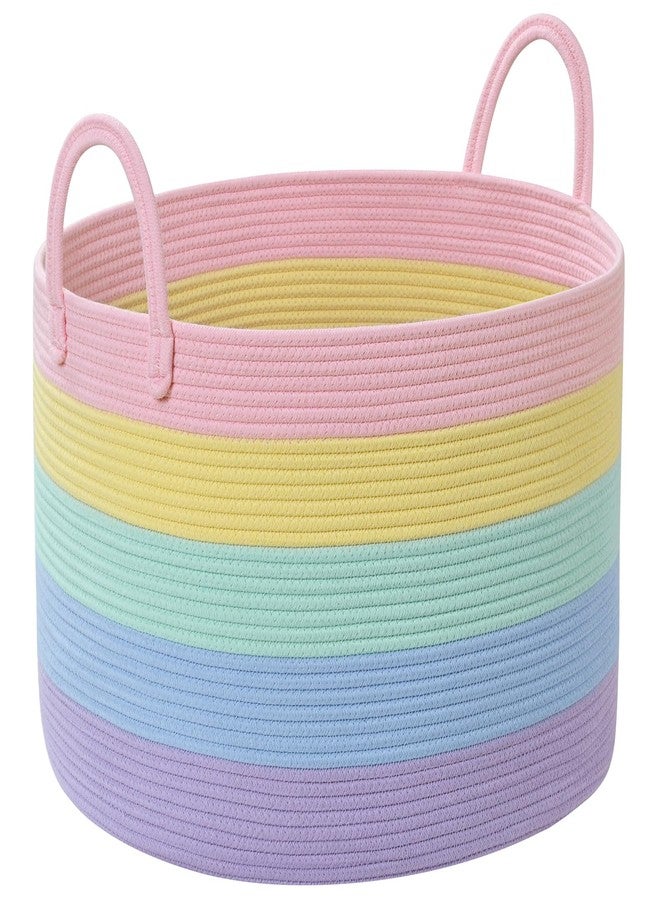 Degeyoyo Blanket Basket Living Room, 67L Large Round Storage Basket, Cotton Rope Laundry Baskets & Toy Storage Organizer for Nursery, Bedroom, 20"×13", Light Rainbow - Image 1