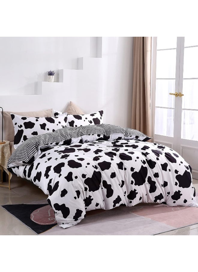 Mengersi - Mengersi Cow Print Duvet Cover Sets Full Size Cartoon Bedding Sets Reversible Comforter Cover Soft for Kids Boys Girls - Image 1