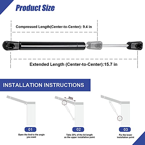 Hurotoms 16" 45Lbs/200N Gas Spring Shocks Struts Lift Support for Hydraulics Piston Lid Stay for Camper Shell Leer ARE ATC Truck Topper Rear Window Truck Cap Canopy Door - Image 2