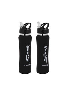 STRAUSS Spark Stainless-Steel Bottle, Rubber Finish, 750 Ml, (Black), (Pack Of 2)  - Image 1