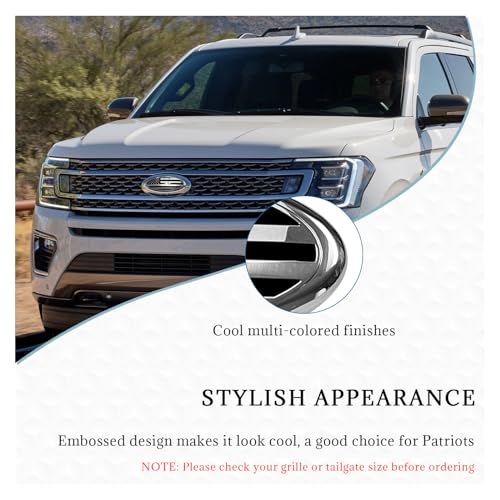 Suvnie Front Grille US Flag Emblem, 7 Inch Oval Rear Tailgate Decal Badge Nameplate, Central Mesh Cover Label Sticker Overlay Replacement Compatible with F150 F250 F350 and More (7'', Silver & Black) - Image 3