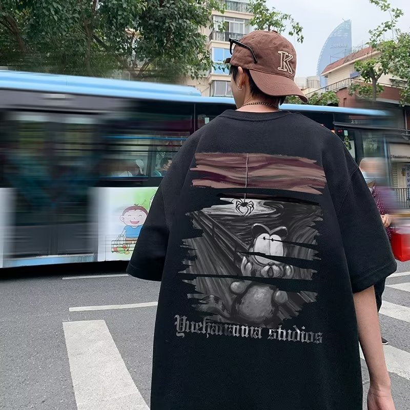 Heavy Short-Sleeved T-Shirt Men'S Summer American Style Fashion Brand Oversize Loose All-Match Teenager Half-Sleeved T-Shirt - Image 2