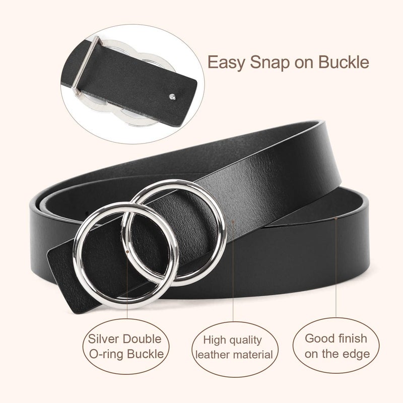 SUOSDEY Women Leather Belt Fashion Double O-Ring Soft Faux Leather Waist Belts For Jeans Dress - Image 4