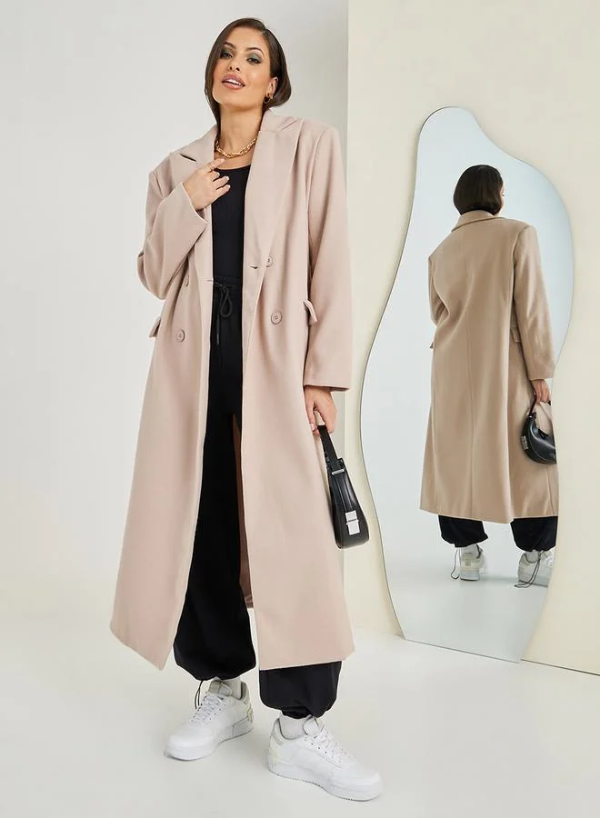 Styli Oversized Midi Length Double Breasted Wool Like Coat