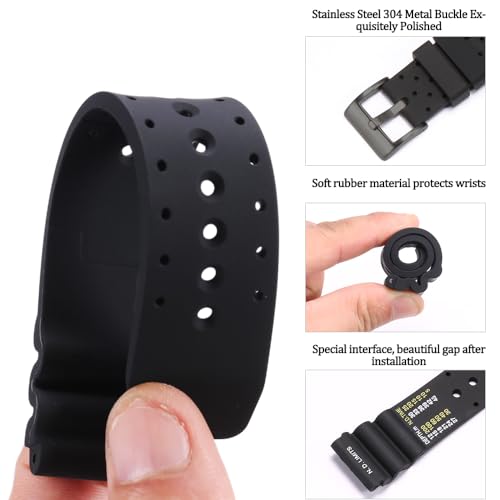 MCXGL 22mm Silicone Watch Band Compatible with Citizen Hyper Aqualand Duplex Promaster Men's Sport Waterproof Dive Strap Bracelet Watch Accessories (Black buckle) - Image 4