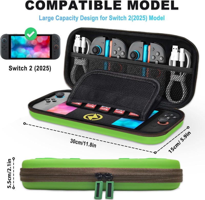 PSS Carrying Case Compatible with Nintendo Switch 2(2025), Cute Portable Travel Bag with 5 Game Card Slots Inner Storage Bag for Nintendo Switch 2 Console Joy-Con & Accessories, Green - Image 4
