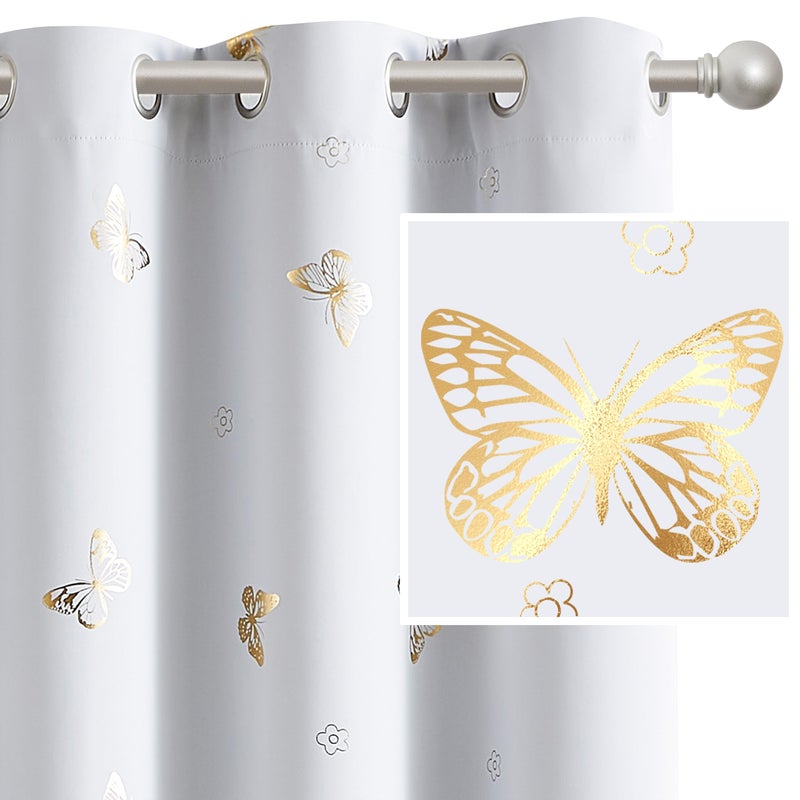 Jubilantex Gold Butterfly Blackout Curtains on Greyish White with Black Layer,Thermal Insulated Window Curtains for Bedroom Girls Room,52x84,2 Panels - Image 2