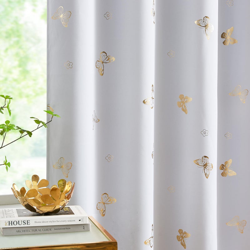 Jubilantex Gold Butterfly Blackout Curtains on Greyish White with Black Layer,Thermal Insulated Window Curtains for Bedroom Girls Room,52x84,2 Panels - Image 3