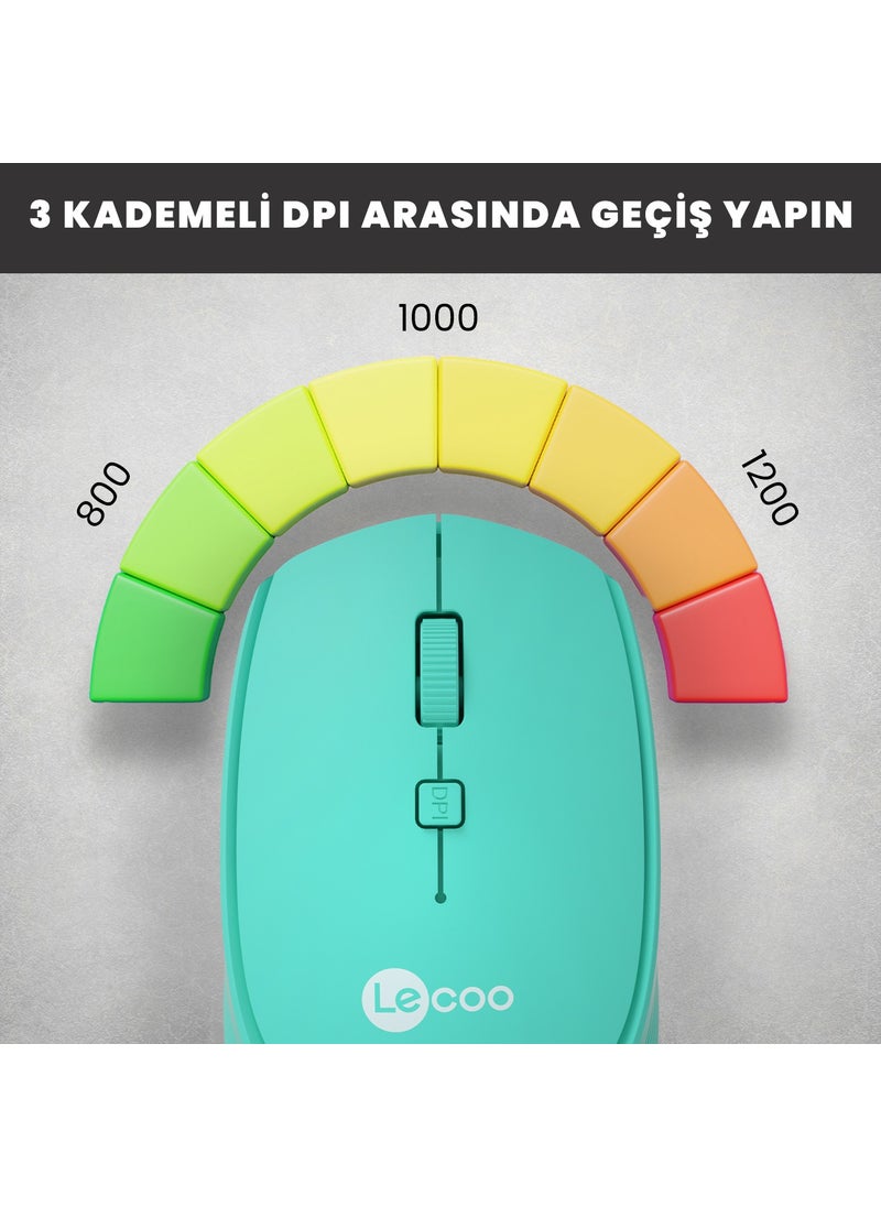 lecoo - Lenovo WS202 Wireless 1200DPI 4-Button Optical Mouse Turquoise - Image 1