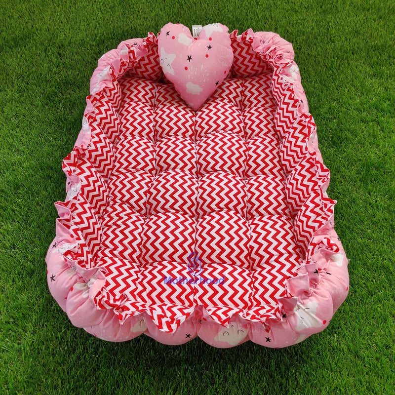 MOTHERHOOD MOTHERHOOD Rectangle Baby Tub Bed 1 Pc Pillow Luxury Mattress Sleeper Bedding Set coSleeper Safe Cotton Fabric with RFilled Ultra Soft Comfortable for Newborn to Toddlers Pink - Image 1