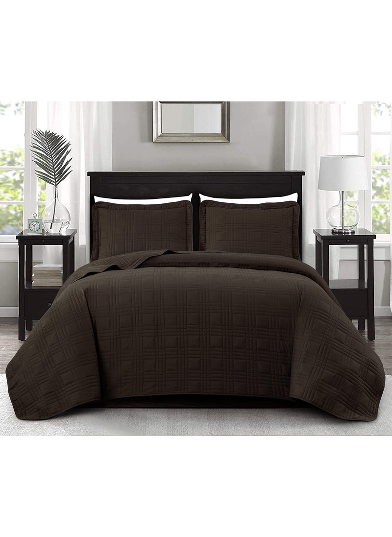Chezmoi Collection Chezmoi Collection Kingston King Size Bedspread Set 3Piece Brown Oversized Quilted Microfiber Lightweight Bedspread Coverlet 118x106 for All Seasons 