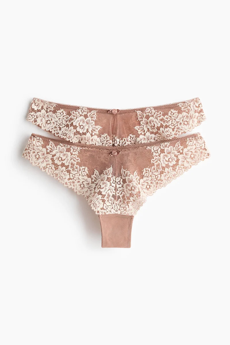 اتش اند ام سراويل برازيلية بدانتيل - عبوة من قطعتين