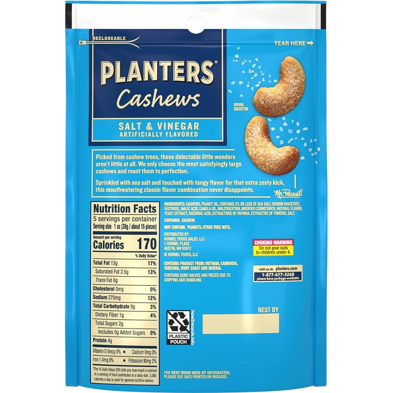 PLANTERS Cashews Salt & Vinegar - 5 Oz Bag of Flavorful Snack - Image 2