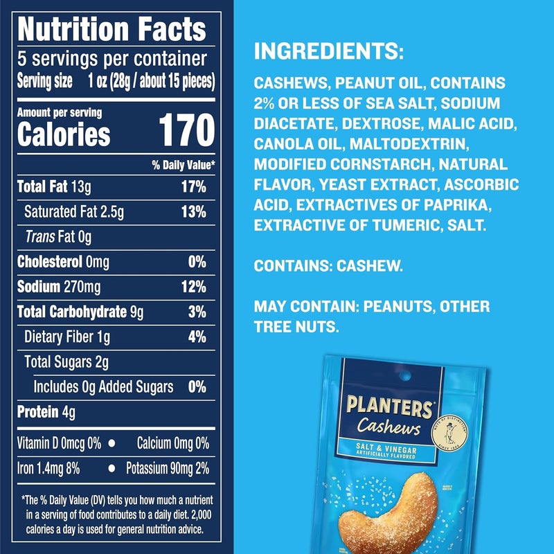 PLANTERS Cashews Salt & Vinegar - 5 Oz Bag of Flavorful Snack - Image 5