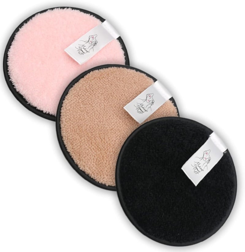 Pack of 3 Reusable Makeup Remover Pads | Soft and Smooth Dual Sided Velvet Microfiber Cloth for Face Eye Lips Skin Cleansing | Washable Facial Pad | Eco-Friendly Beauty Products Cleaning Puffs
