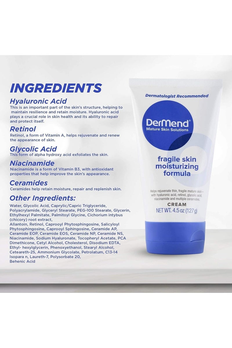 dermend Specialized Fragile Skin Moisturizing Cream: Formula to Restore & Rejuvenate - Daily Anti Wrinkle Cream for Firming & Strengthening Thin, Aging Skin - 4.5 Oz Tube - Image 2
