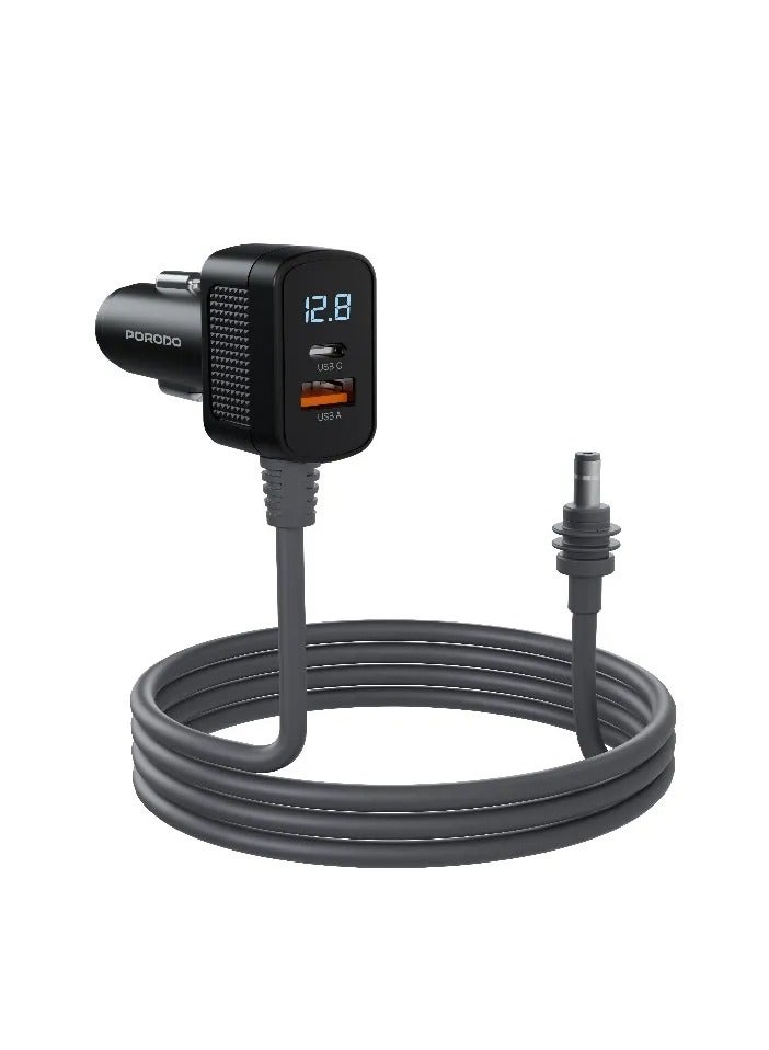 porodo Starlink Mini DC Plug Car Charger / Dual-Port Fast Charging / 3m Cable / Integrated Safety Features / Universal Compatibility - Grey - Image 1