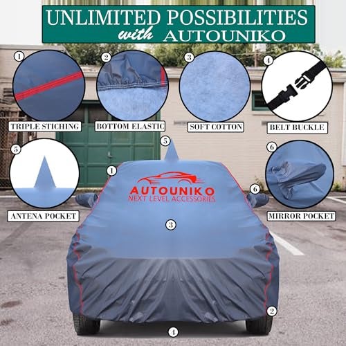AUTOUNIKO Waterproof Car Body Cover Compatible with Ford EcoSport with Mirror and Antena Pocket and Soft Cotton Lining (Fully Bottom Elastic Triple Stitched) (Grey) - Image 2