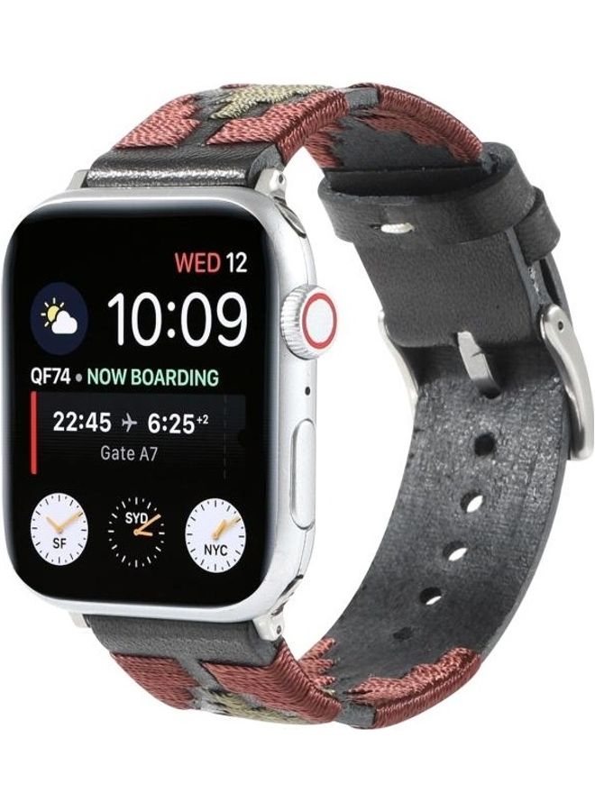 NIBEMINENT Woven Contrast Leather Strap For Apple Watch Series 1/2/3/4/5/6/7/SE 38-40-41mm Black - Image 2