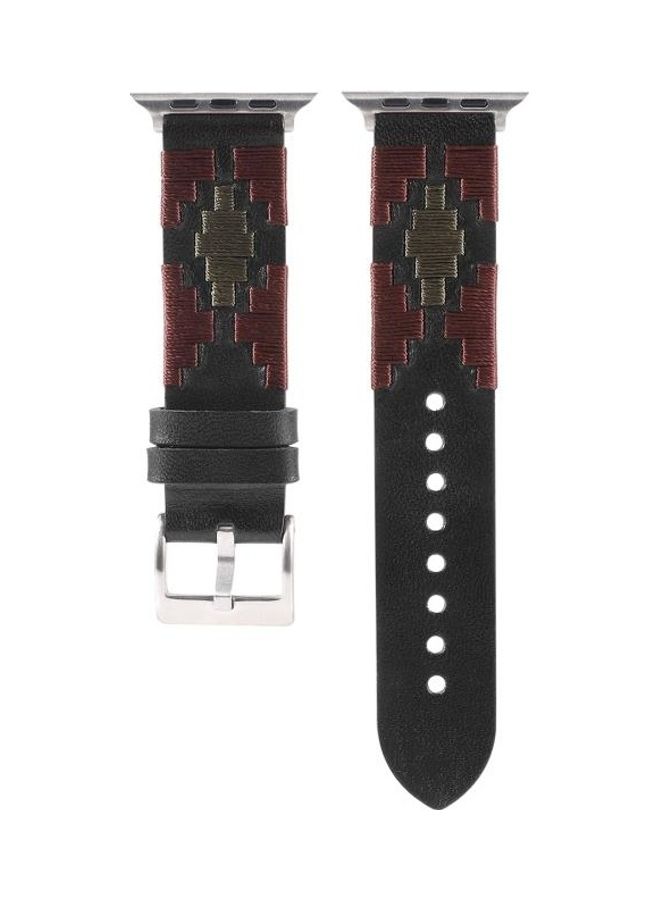 NIBEMINENT Woven Contrast Leather Strap For Apple Watch Series 1/2/3/4/5/6/7/SE 38-40-41mm Black - Image 1