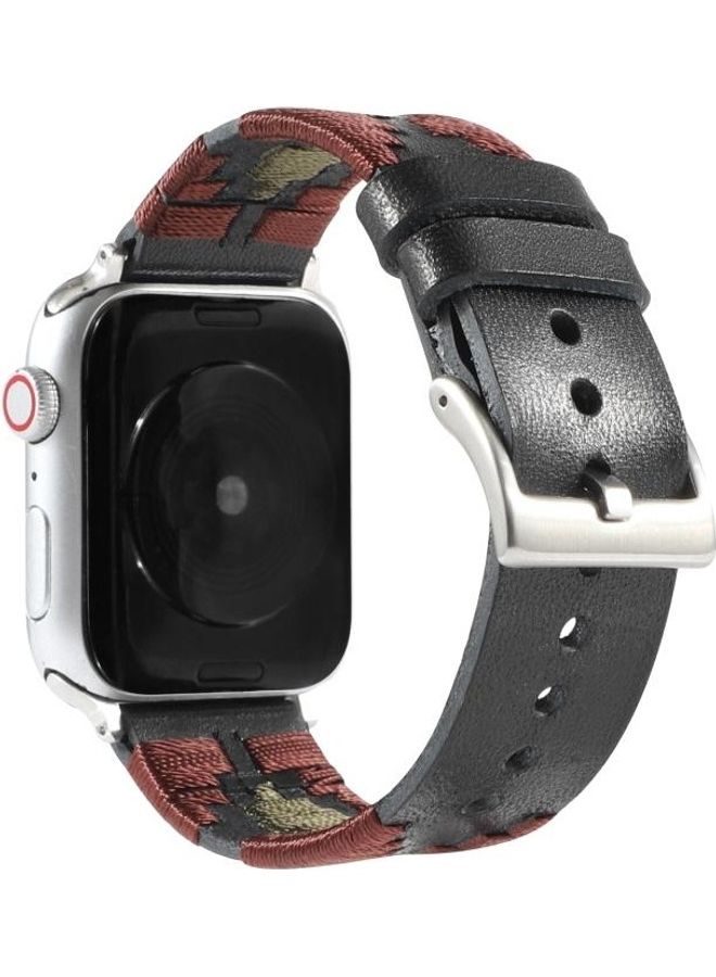 NIBEMINENT Woven Contrast Leather Strap For Apple Watch Series 1/2/3/4/5/6/7/SE 38-40-41mm Black - Image 3