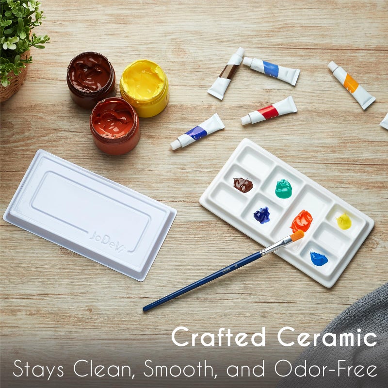 JODEVI Ceramic Watercolor Palette with Lid, 9-Well Rectangular Paint Mixing Tray for Watercolor, Gouache, Acrylic & Oil Painting, White - Image 4