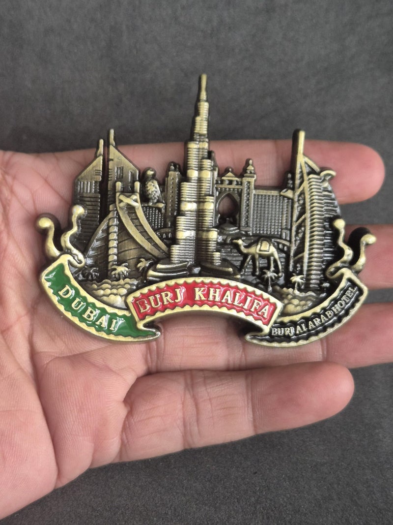 DT DECTONE Metal Fridge Magnet, Red & Green Dubai Burj Khalifa 3D Metal Magnet for Fridge, Study Table, Office Desk, Ideal Gift, Best Home Decor Item for Travel Enthusiasts 8 X 6 CM, Pack of 1 - Image 1