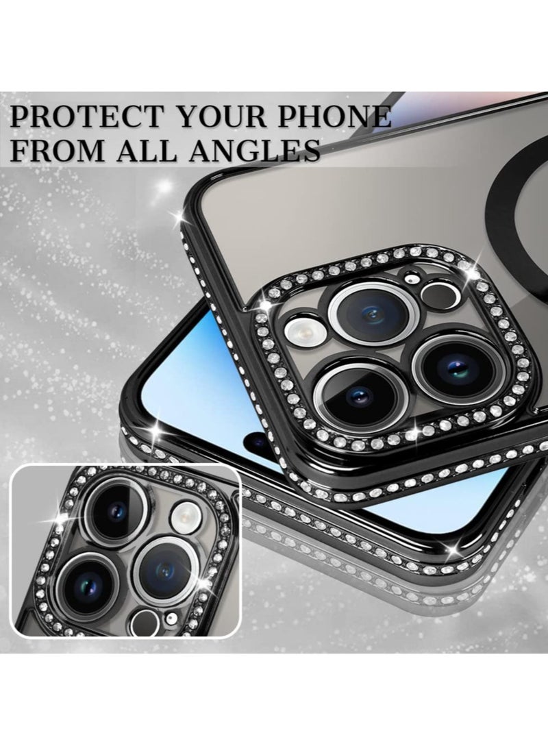 SYOSI Glitter Case for iPhone 14 Pro Max (Compatible with MagSafe) Magnetic Glitter Sparkly Clear Luxury Plating Diamond Bumper Full Camera Protective Cover Compatible for Women Girls -Black - Image 3