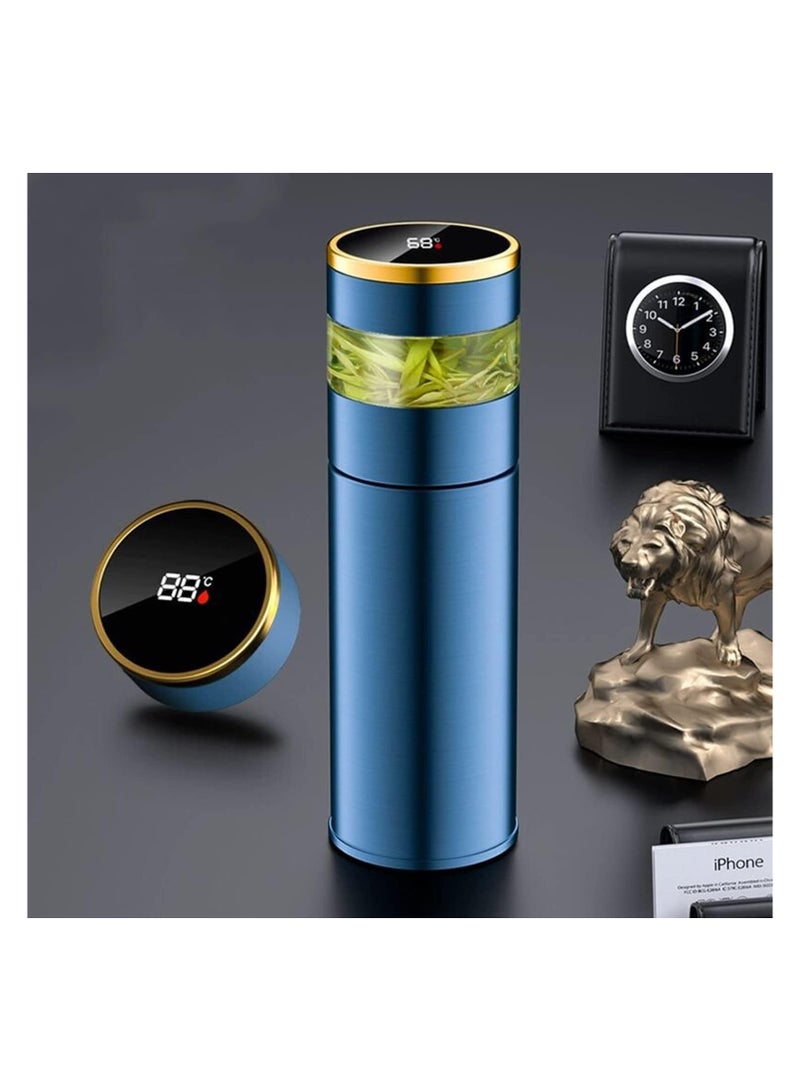 Tea Infuser Bottle - Coffee thermos - Smart Sports Water Bottle with LED Temperature Display,Double Wall Vacuum Insulated Water Bottle - Travel Tea Mug with Stainless Steel Filter (Blue) - Image 1