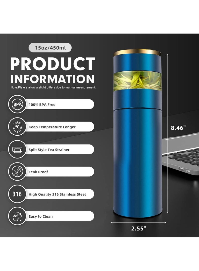 Tea Infuser Bottle - Coffee thermos - Smart Sports Water Bottle with LED Temperature Display,Double Wall Vacuum Insulated Water Bottle - Travel Tea Mug with Stainless Steel Filter (Blue) - Image 2