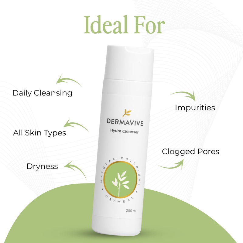 Dermavive Hydrating Facial Cleanser, Soap-Free Gentle Cleanser with Colloidal Oatmeal & Vitamin E, Soothes & Moisturizes Dry Sensitive Skin, Suitable for All Skin Types, 250ml (8.5oz) - Image 2
