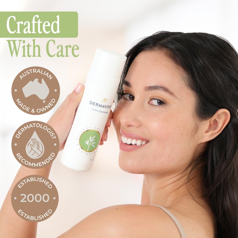 Dermavive Hydrating Facial Cleanser, Soap-Free Gentle Cleanser with Colloidal Oatmeal & Vitamin E, Soothes & Moisturizes Dry Sensitive Skin, Suitable for All Skin Types, 250ml (8.5oz) - Image 3