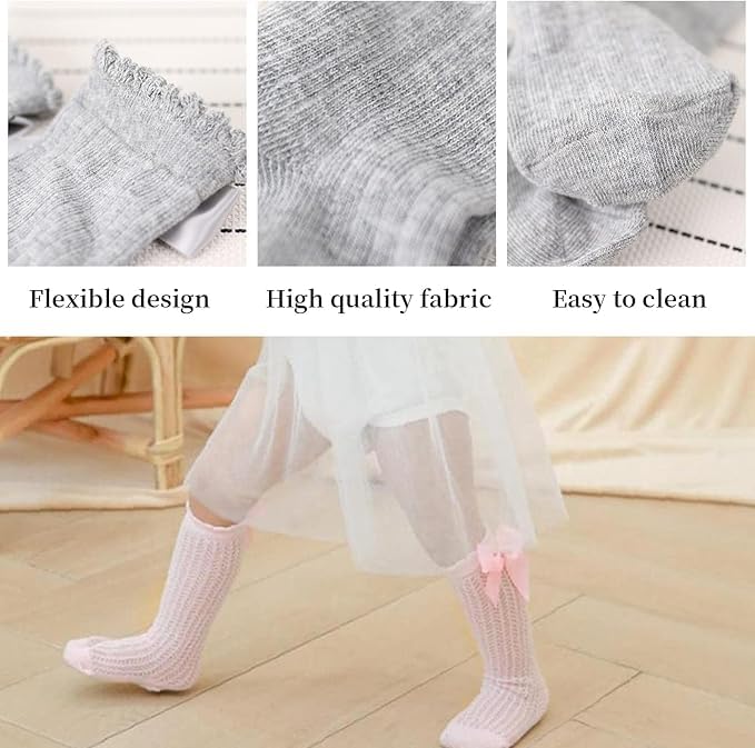 THE DDS STORE Baby Girls Knee High Socks Bow Tube Ruffled Knit Cotton Long Stockings for Infants (IN, Age, 12 Months, 24 Months, 3, Multi-Colors) - Image 5