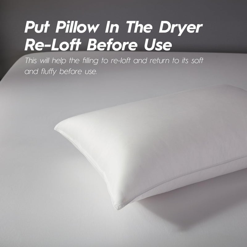 Globon Queen Size Firm Down Feather Pillow,Hotel Collection Bed Pillow for Side & Back Sleepers, 100% Cotton Cover, Luxury 3-Layer Support Pillow, 20x30 Inch (1 Pack) - Image 4