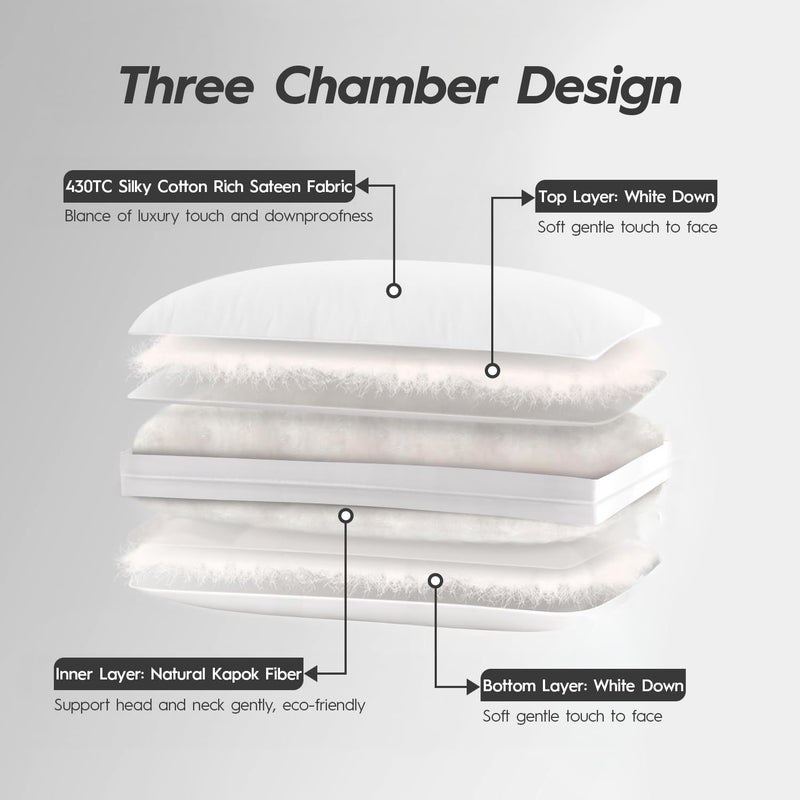 Globon Queen Size Firm Down Feather Pillow,Hotel Collection Bed Pillow for Side & Back Sleepers, 100% Cotton Cover, Luxury 3-Layer Support Pillow, 20x30 Inch (1 Pack) - Image 3