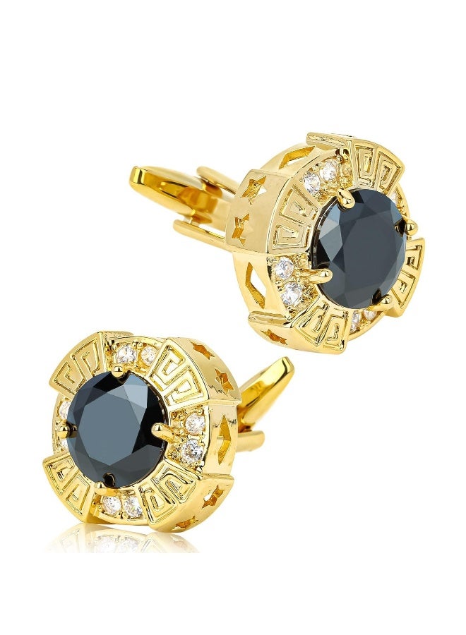 Gold Cufflinks for Men, 18K Gold Plated Crystal Cufflinks for Groom Luxurious Cuff links Shirt and Tux Shirt Accessories Men's Cuff Links for Formal Business Wedding Birthday Gift - Image 1