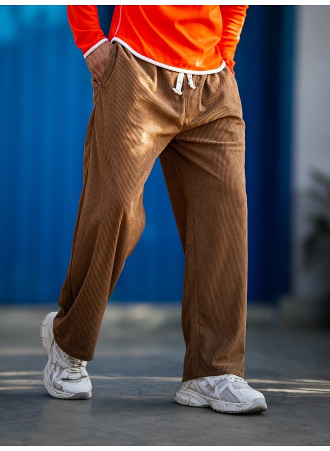 مانياك بنطلون رياضي رجالي من الكوردروي بلون بني سادة - Image 1