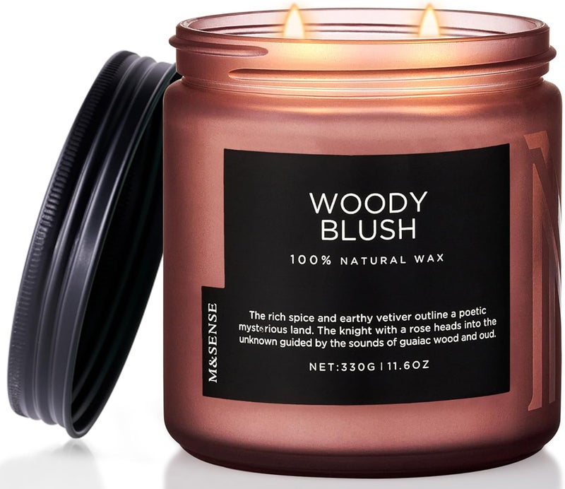 M&SENSE Rose Oudwood Scented Candle, Natural Soy Wax Jar Candle, 11.6oz 70 Hours Long Lasting Slow Burn Candles, 2 Wick Relaxing Aromatherapy Candle for Home Decor, Fall Candle Gift for Family Friends - Image 1