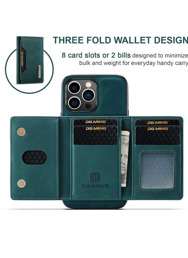 DGMING Wallet Case for Apple iPhone 15 Pro, DG.MING Premium Leather Phone Case Back Cover Magnetic Detachable with Trifold Wallet Card Holder Pocket (Green)  - Image 4