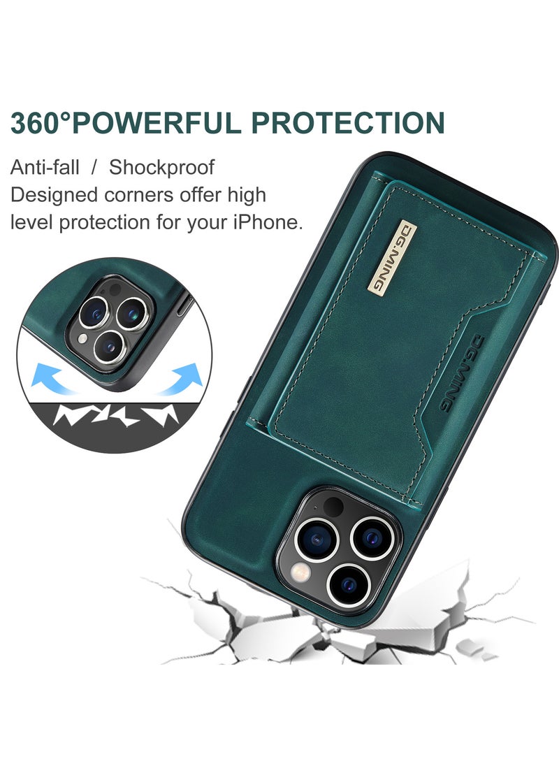 DGMING Wallet Case for Apple iPhone 15 Pro, DG.MING Premium Leather Phone Case Back Cover Magnetic Detachable with Trifold Wallet Card Holder Pocket (Green)  - Image 5