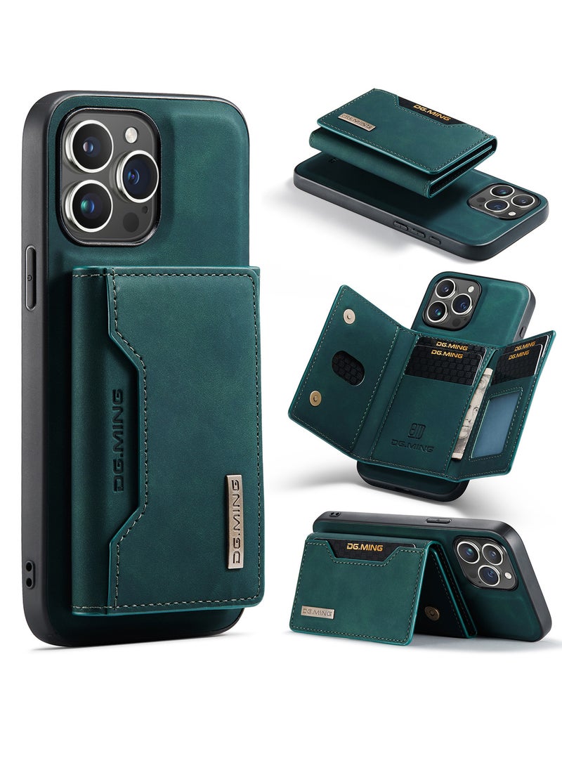 DGMING Wallet Case for Apple iPhone 15 Pro, DG.MING Premium Leather Phone Case Back Cover Magnetic Detachable with Trifold Wallet Card Holder Pocket (Green)  - Image 2