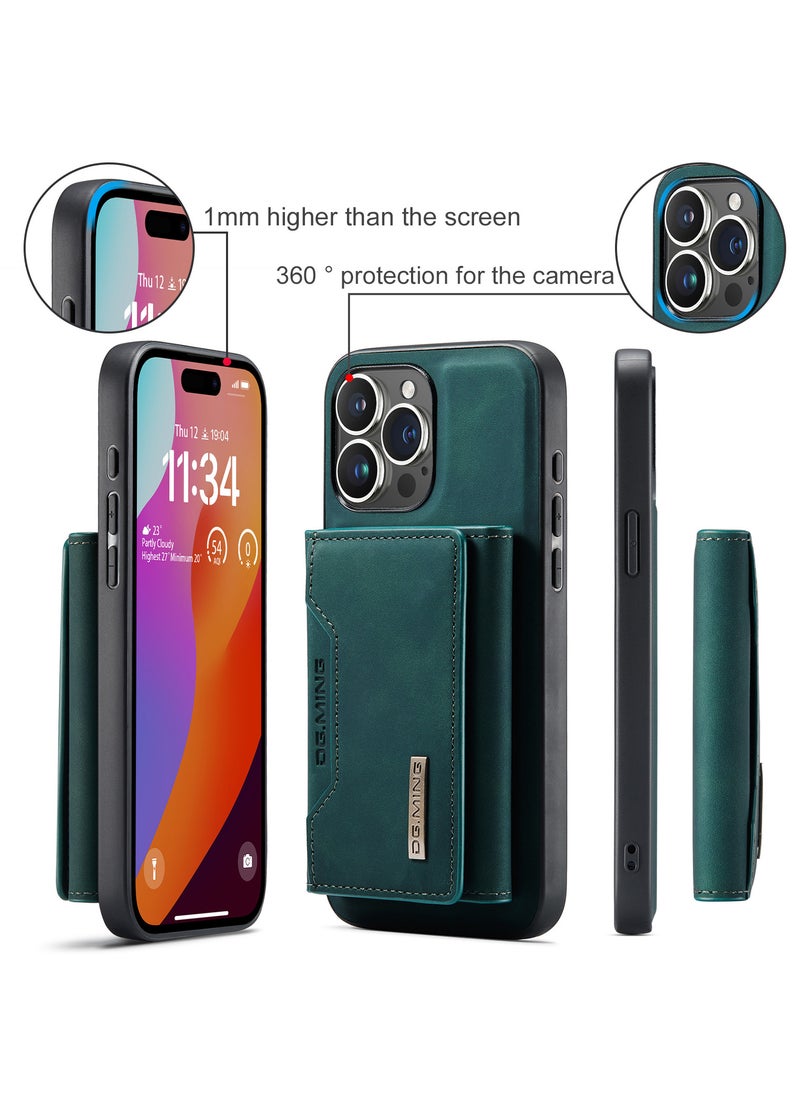DGMING Wallet Case for Apple iPhone 15 Pro, DG.MING Premium Leather Phone Case Back Cover Magnetic Detachable with Trifold Wallet Card Holder Pocket (Green)  - Image 3
