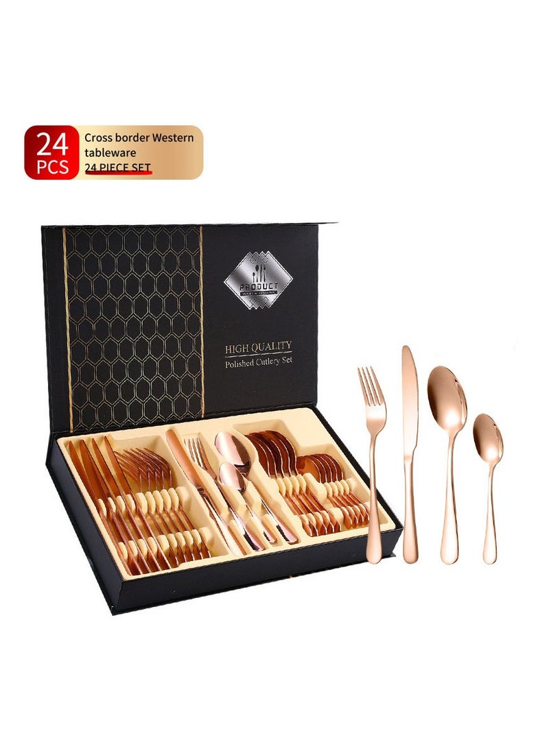 general Stainless steel tableware 24-piece set, western tableware, steak knife, fork, spoon, gift box, tableware set, suitable for gifts for family and friends - Image 1