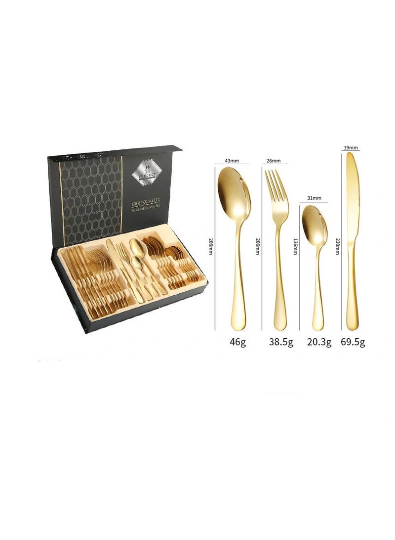 general Stainless steel tableware 24-piece set, western tableware, steak knife, fork, spoon, gift box, tableware set, suitable for gifts for family and friends - Image 2