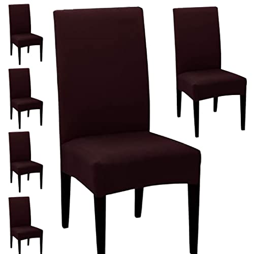 HOTKEI Polyester Blend Pack of 6 Wine 200 GSM Dining Chair Cover Set of 6 for Dining Table Chair Stretchable Seat Cover Covers Set of 6 Seater Chair - Image 1