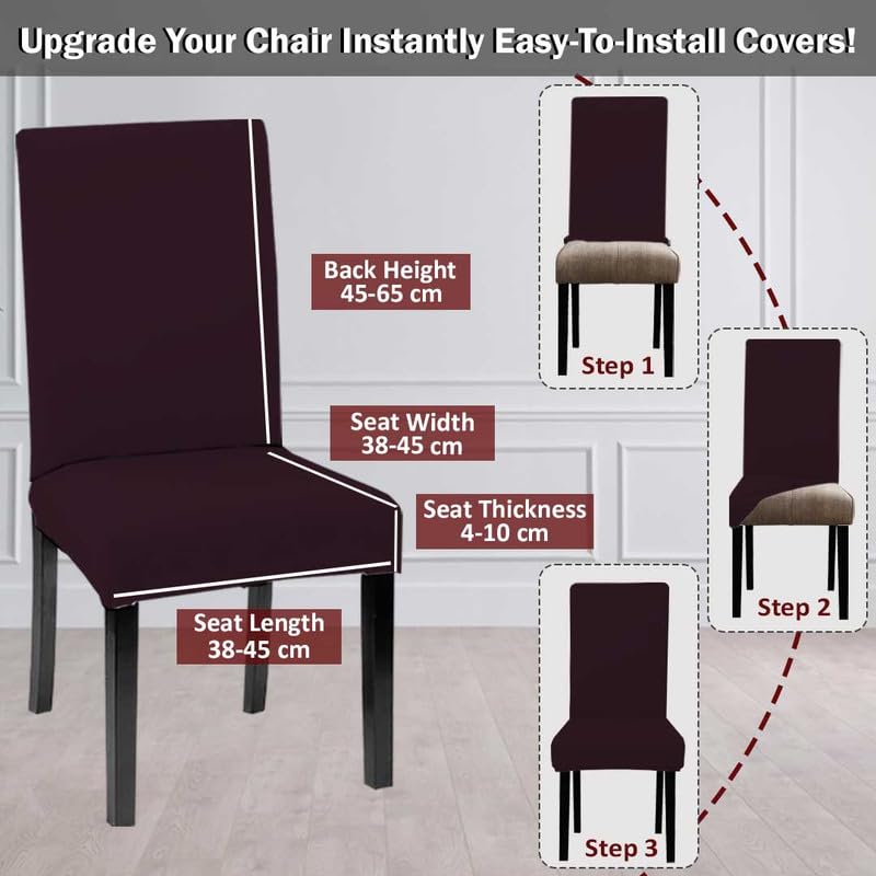 HOTKEI Polyester Blend Pack of 6 Wine 200 GSM Dining Chair Cover Set of 6 for Dining Table Chair Stretchable Seat Cover Covers Set of 6 Seater Chair - Image 3