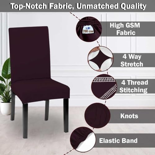 HOTKEI Polyester Blend Pack of 6 Wine 200 GSM Dining Chair Cover Set of 6 for Dining Table Chair Stretchable Seat Cover Covers Set of 6 Seater Chair - Image 4