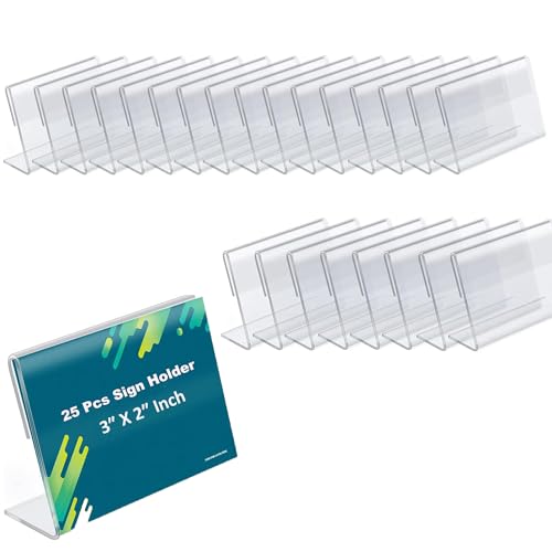 Shuban Acrylic Sign Holder L-Shape Acrylic Table Display Label Price Tag Name Card Holder Stands For School Office Counter Restaurants Supermarket (3 Inch W X 2 Inch H - 25Pcs) - Image 1